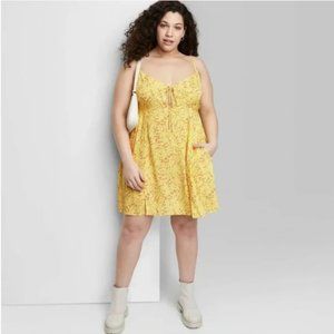 Wild Fable Floral Cut-out Tie Front Mini Dress in Yellow XXL